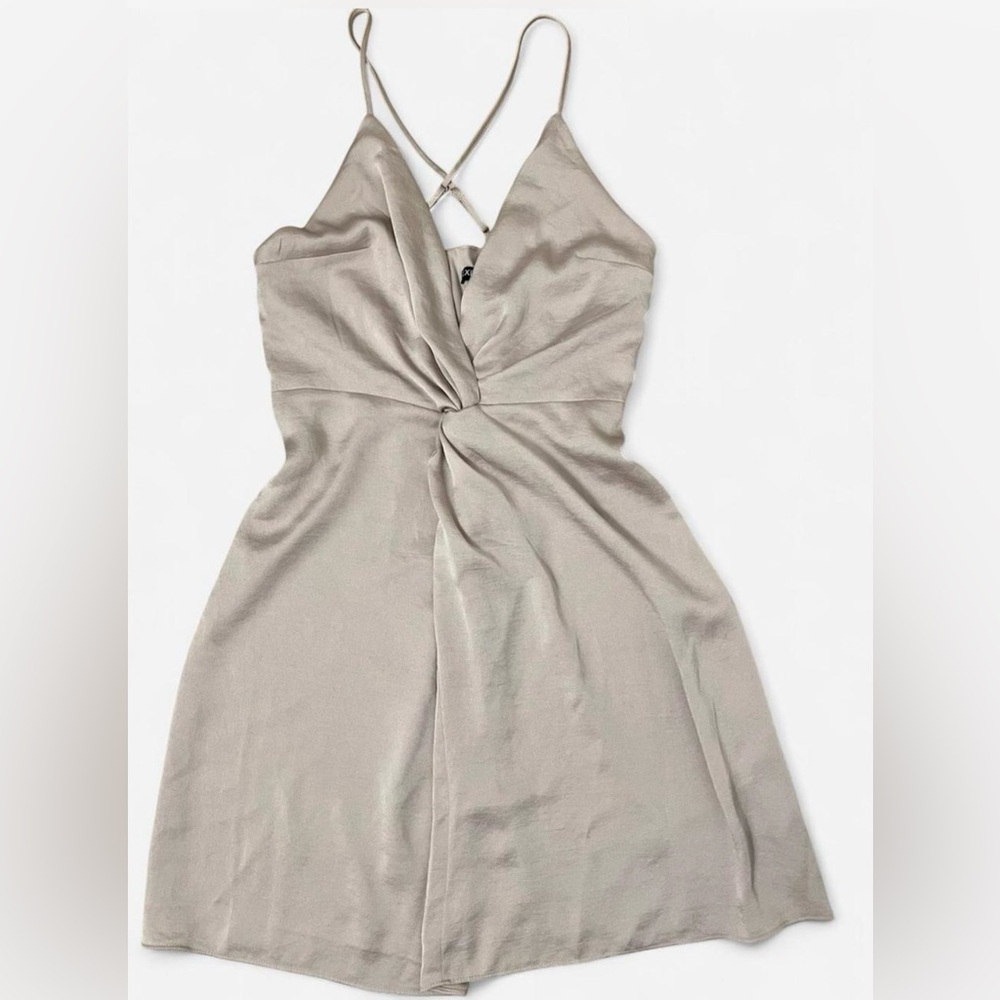 Express Taupe Twist-Front Mini Dress A-Line Flowy Skirt Size 6